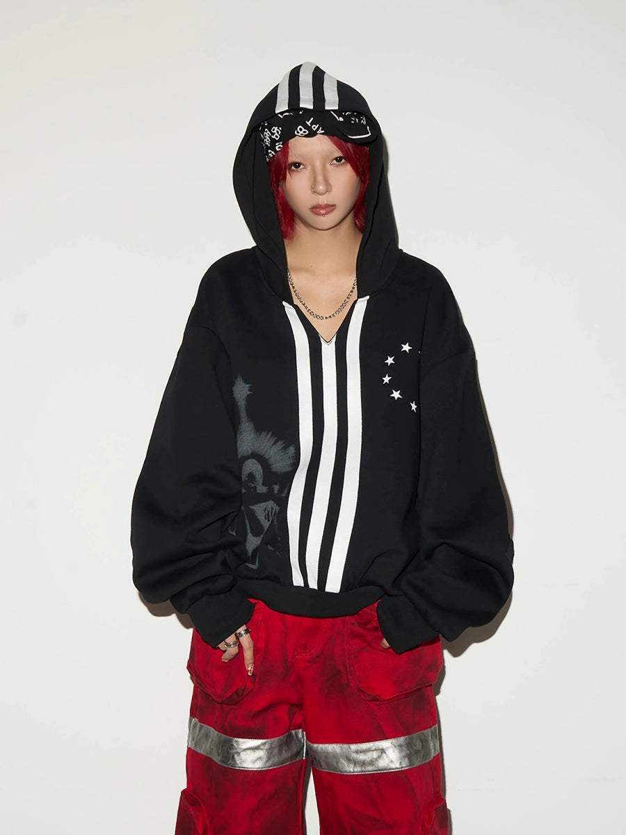 Three Bars Short V-neck Hoodie MN9031