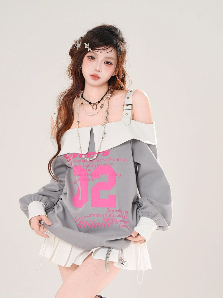 One-shoulder Loose Bicolor Top KK2076
