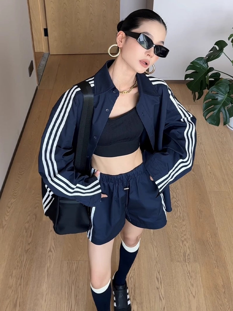 Three-bar Loose Shirt + Shorts Set-up CC1004