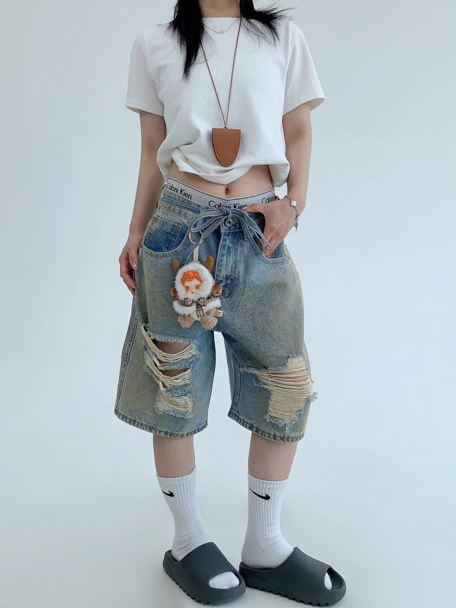 Heavy Wash Frayed Denim Shorts MW10158