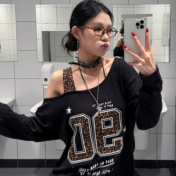 Slanted Shoulder Strap Long Sleeve Cutsew VI2008