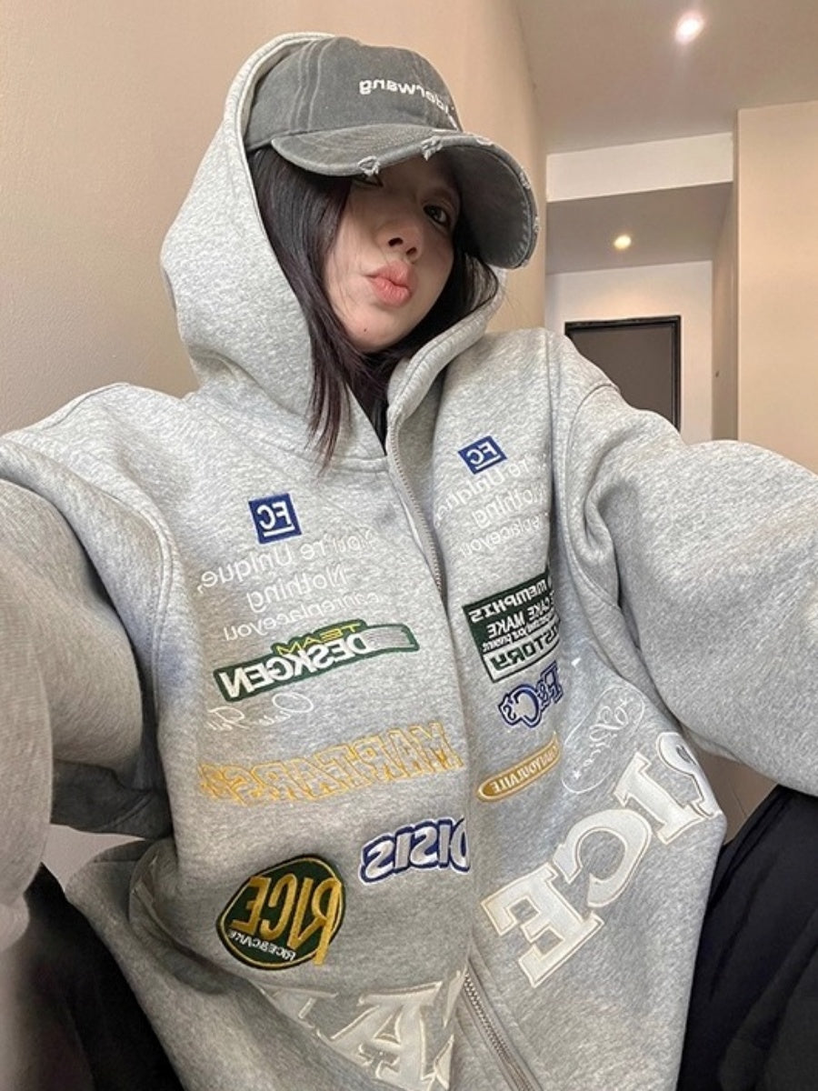 Racing Style Embroidery Hooded Jacket OS2047