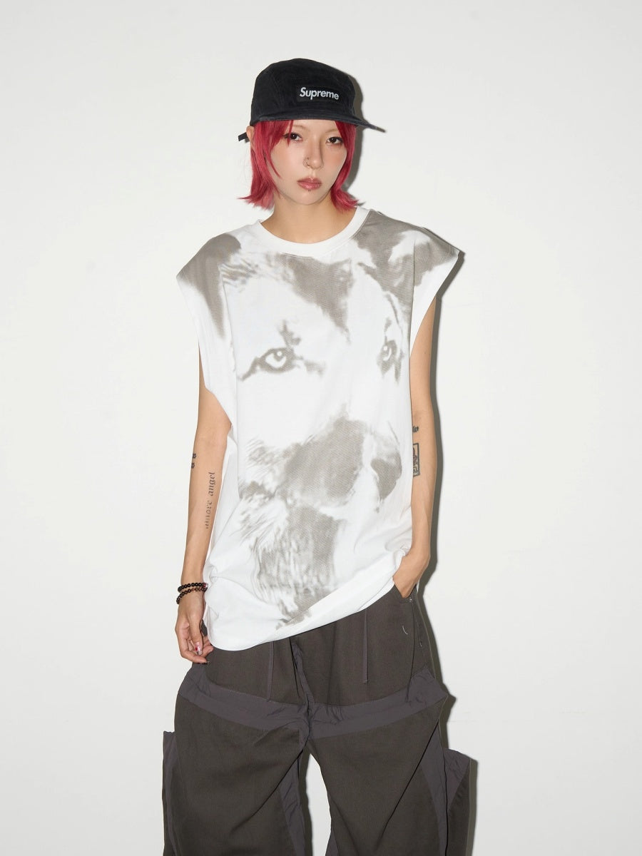 Wolf Dog Print Sleeveless T-Shirt MN9011