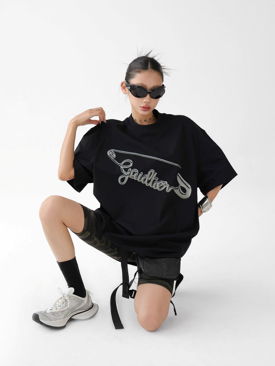 Metal Pin Print Loose T-Shirt AC7115