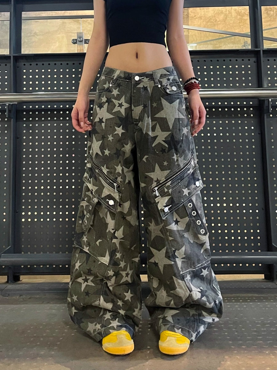 Slant Zip Pocket Wide-leg Cargo Pants VI2012