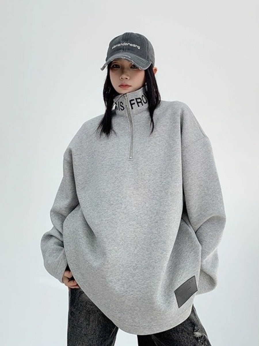 Embroidered Stand Collar Half-Zip Sweat OS2053