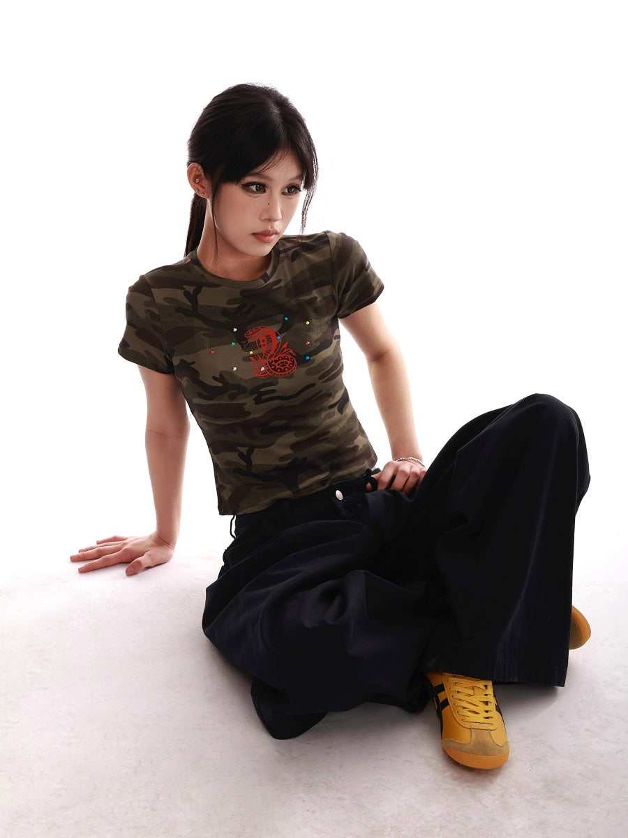 Camouflage Slim Cropped T-shirt VI2005