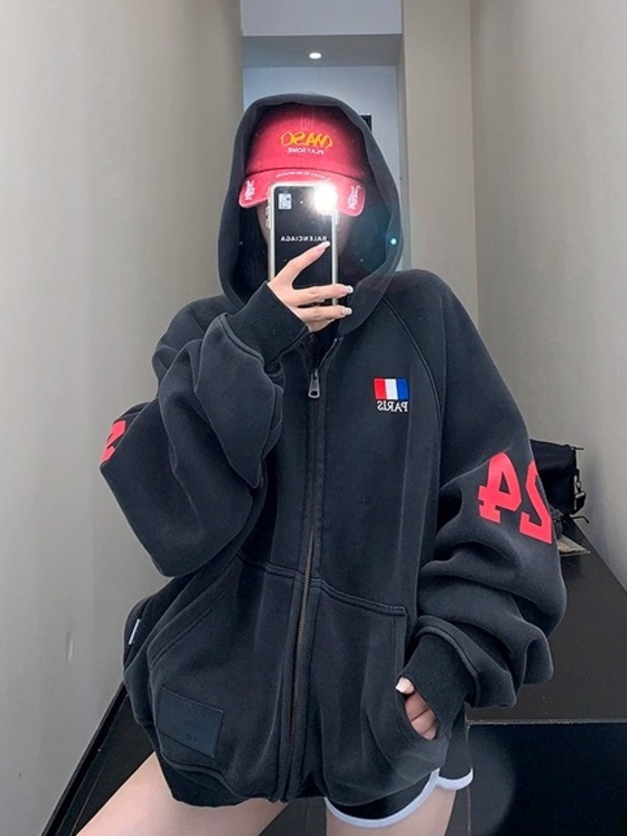 Numbering Loose Raglan Hooded Jacket OS2044