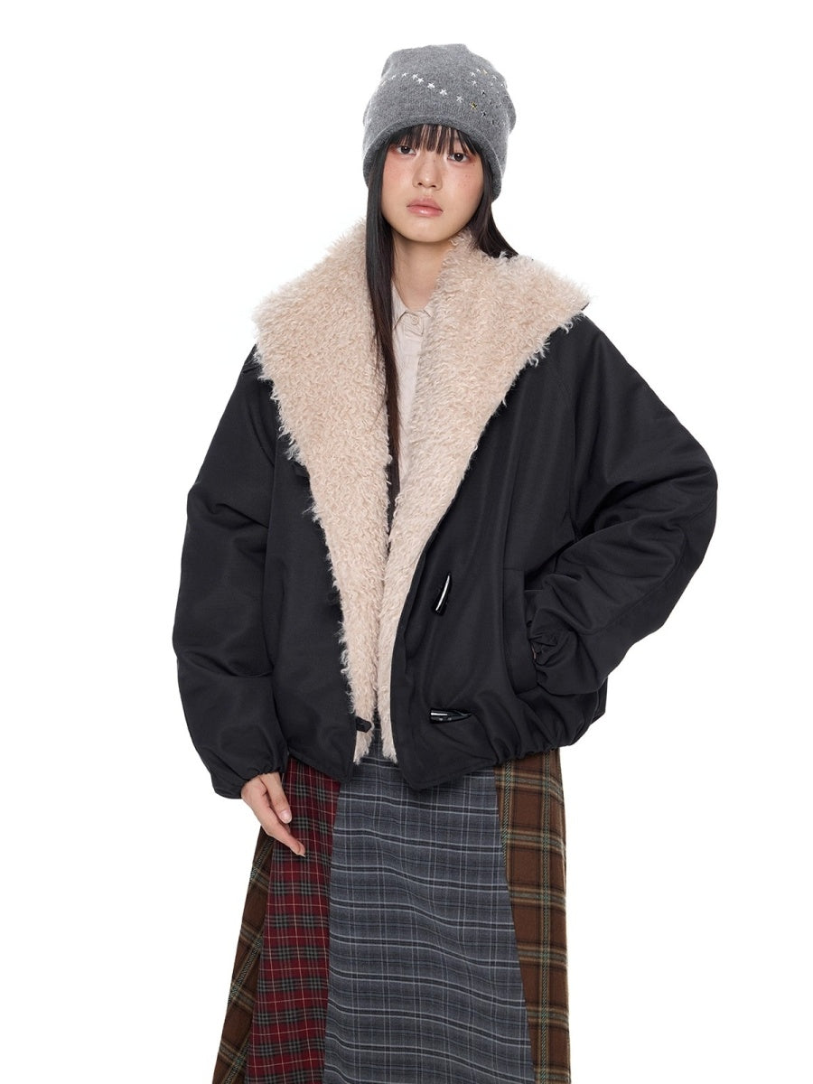 Fluffy Contrast Horn Button Jacket EZ290
