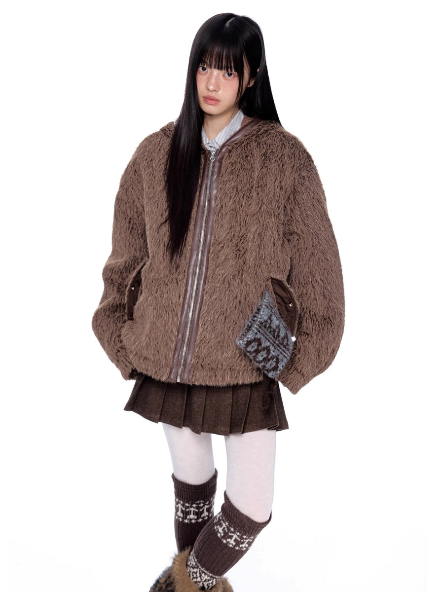 Loose Shaggy Fur Warm Hooded Jacket MY29
