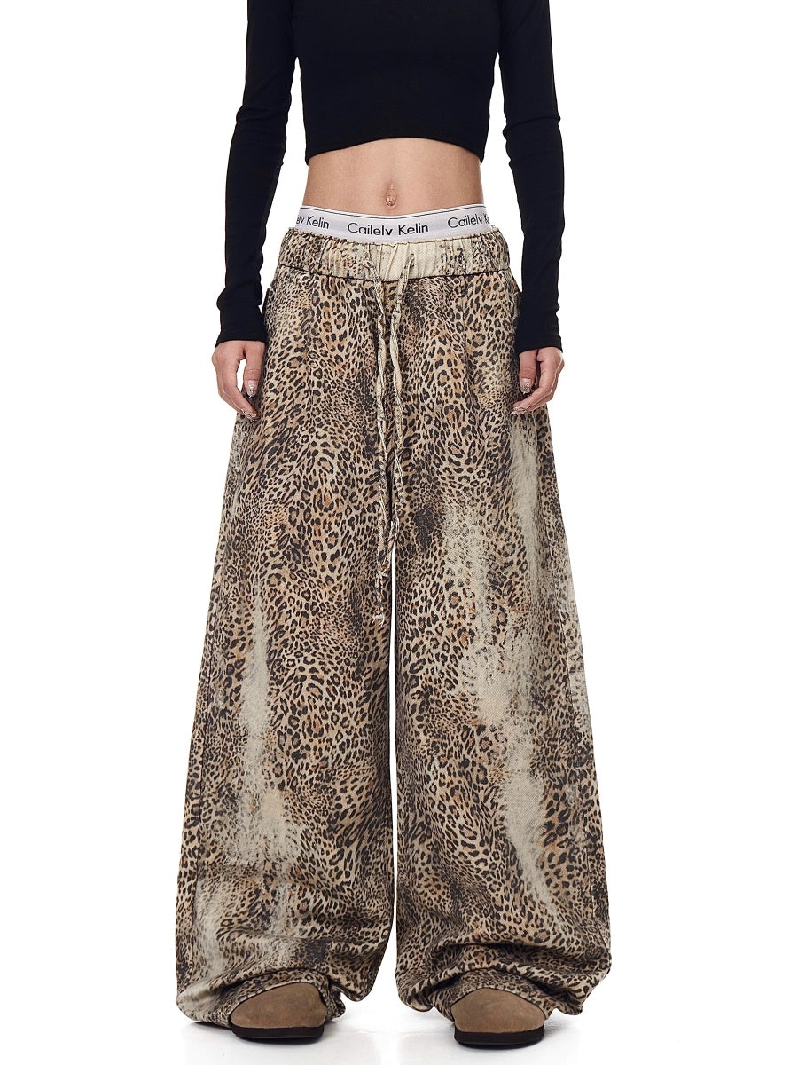 Vintage Washed Leopard Print Loose Pants BK7010