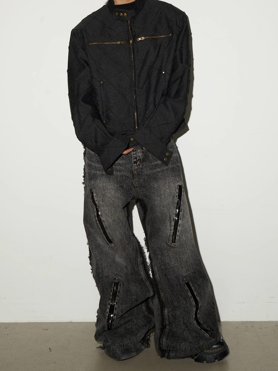 Raw Edge Zip Accent Wide Jeans MN9045