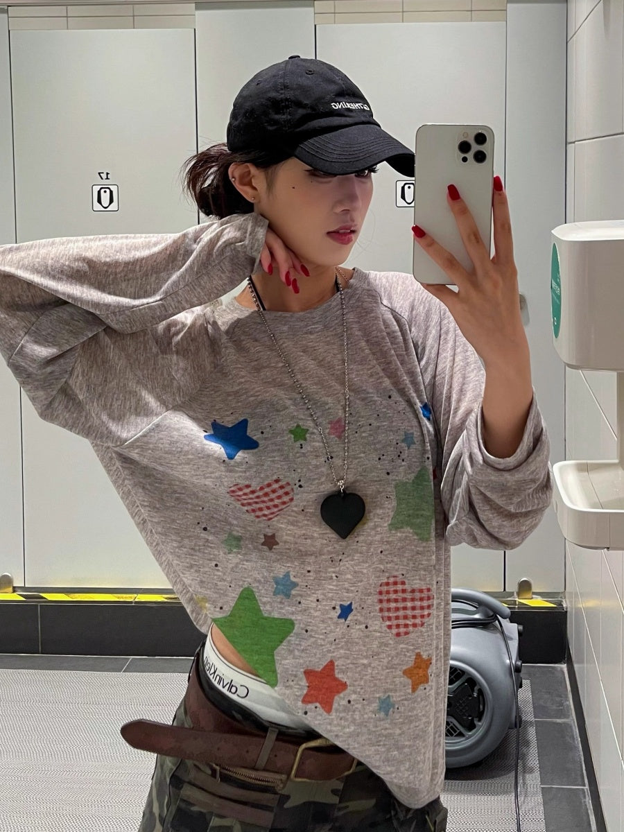 Fun Star Print Long Sleeve T-Shirt VI2009