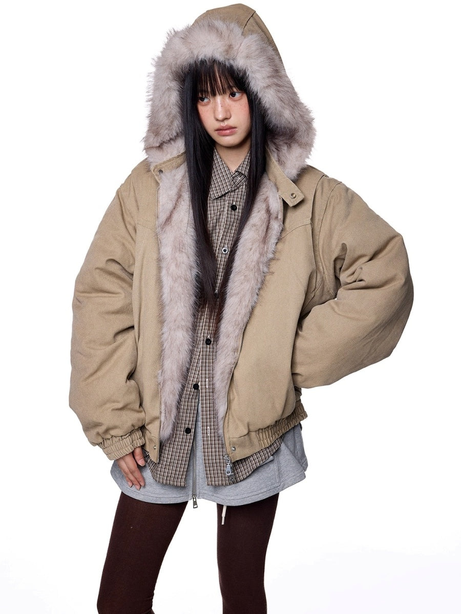 Fluffy Fur Collar Casual Hooded Blouson EZ260