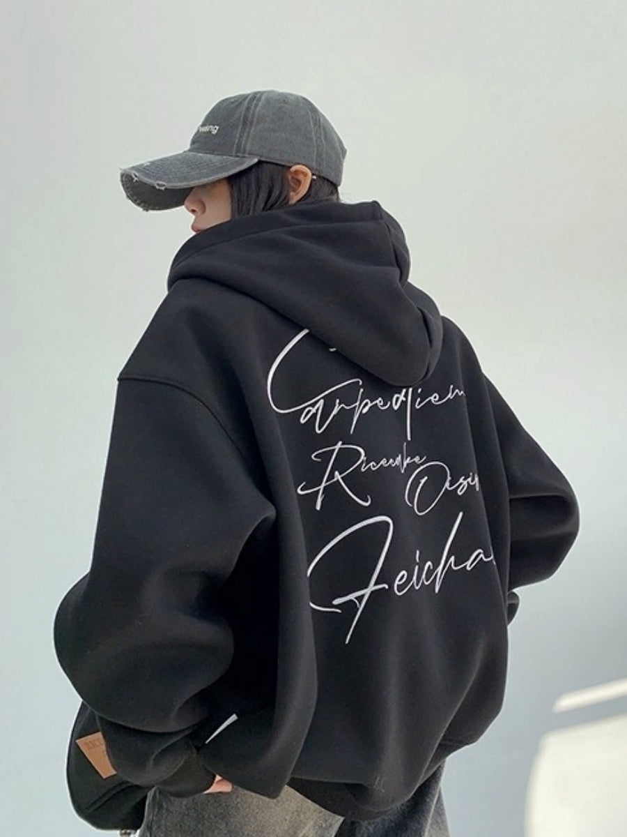 Back Letter Embroidery Hooded Jacket OS2051