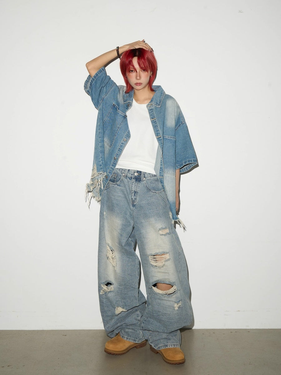 Crushed Cutle Ripped Curve Jeans MN9004
