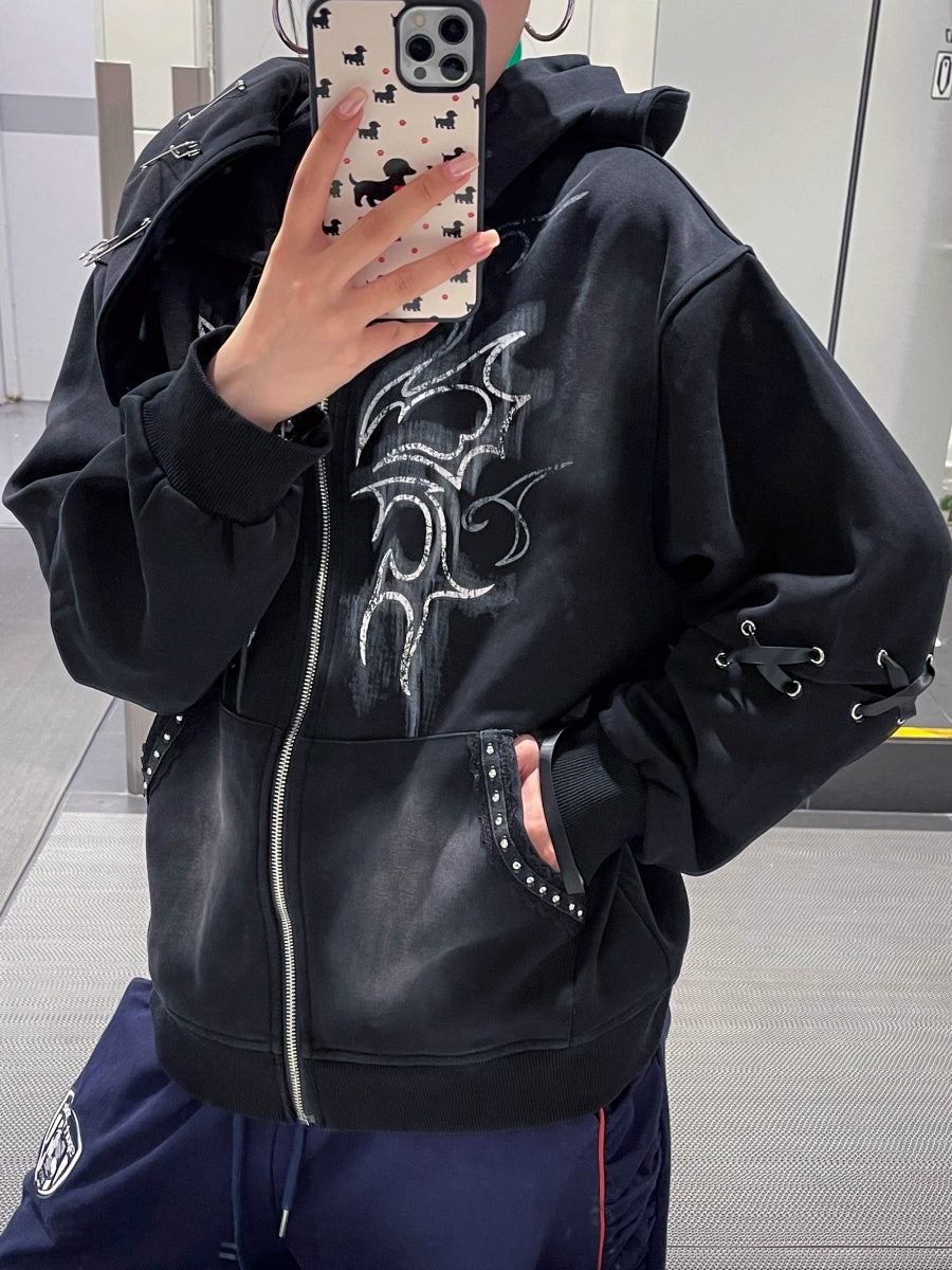 Printed Rabbit Ear Hooded Jacket VI2011