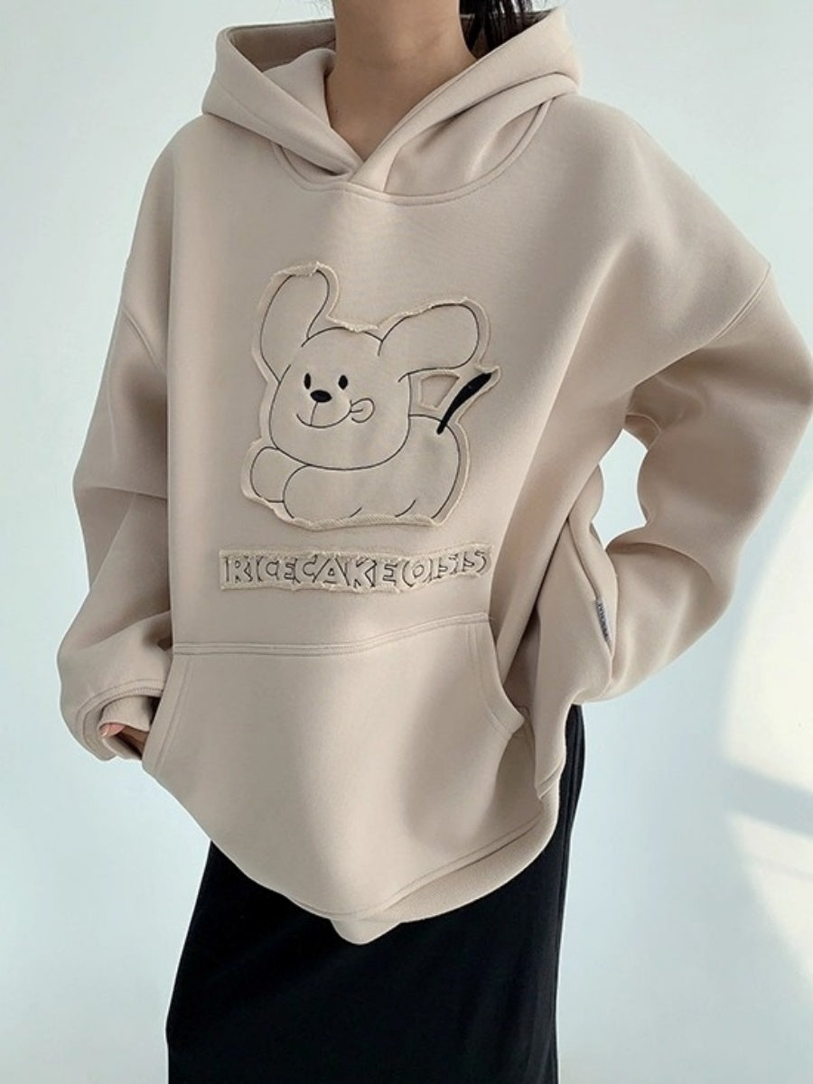 Retro Patch Embroidery Cartoon Plush Hoodie OS2070