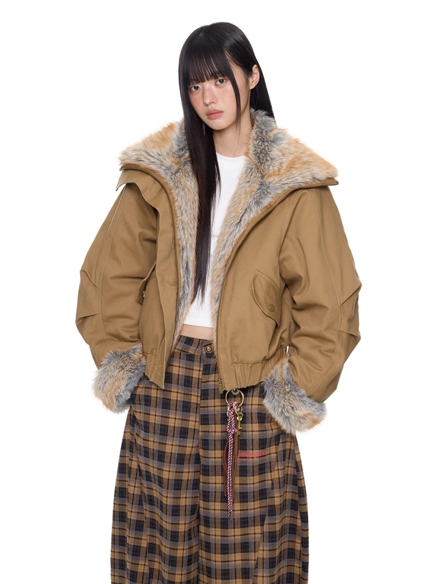 Large Fur Lapel Cropped Jacket EZ294