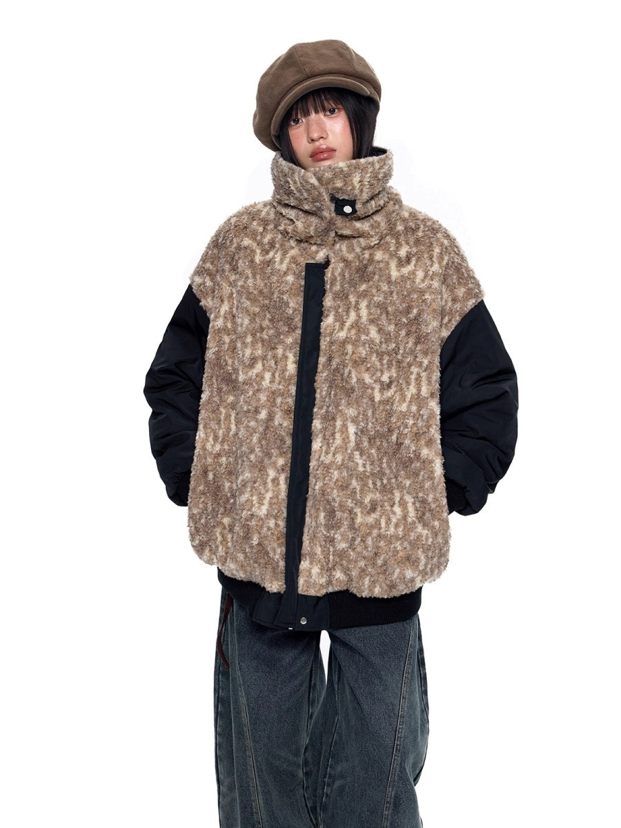 Fluffy Contrasting Lapels Reversible Jacket EZ283
