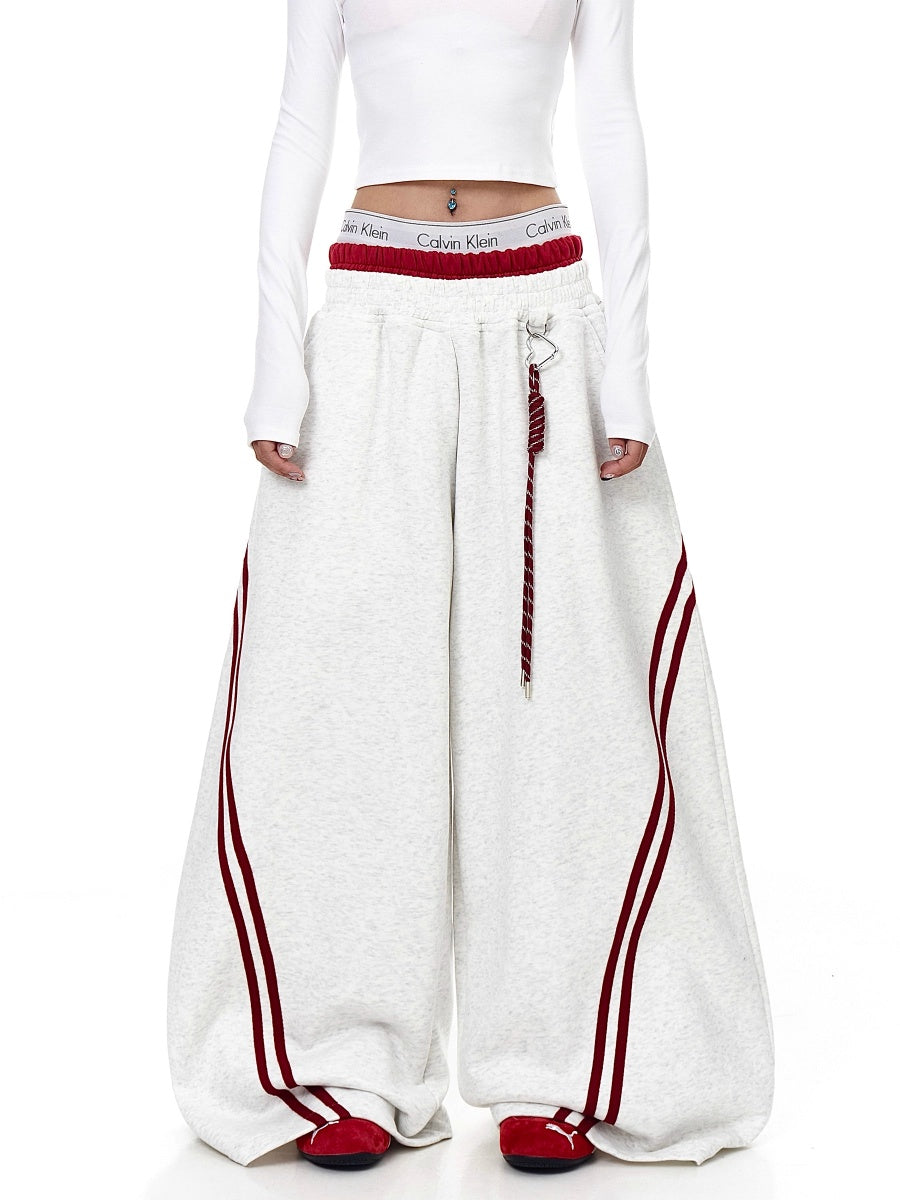 Striped Patchwork Double-waisted Scimitar Sweat Pants BK7044