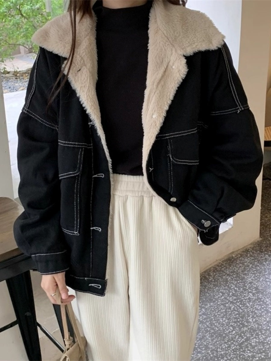 Fur Collar Loose Denim Jacket MW10296