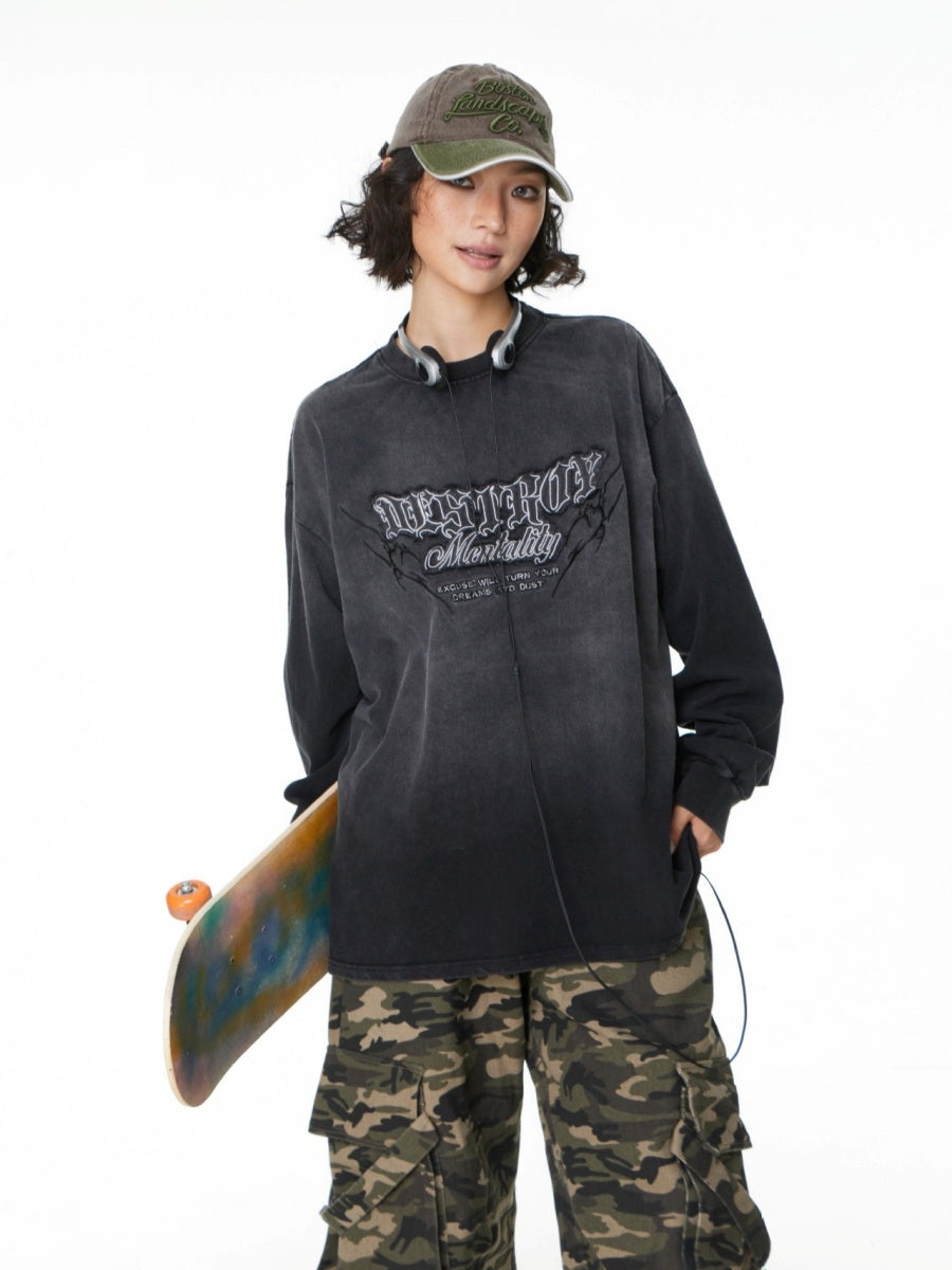 Gradation Wash Patch Embroidered Long-Sleeve T-shirt MW10247