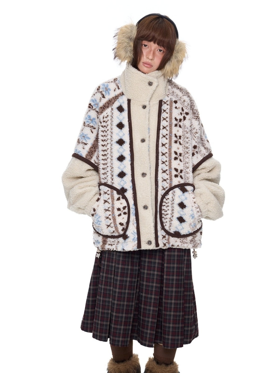 Ethnic Style Polar Fleece Stand Collar Jacket EZ277