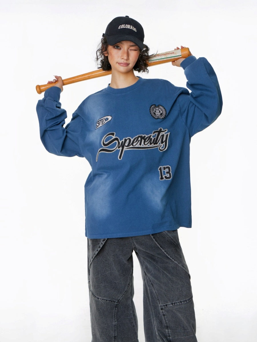 Washed Patch Embroidered Long-Sleeve T-shirt MW10246