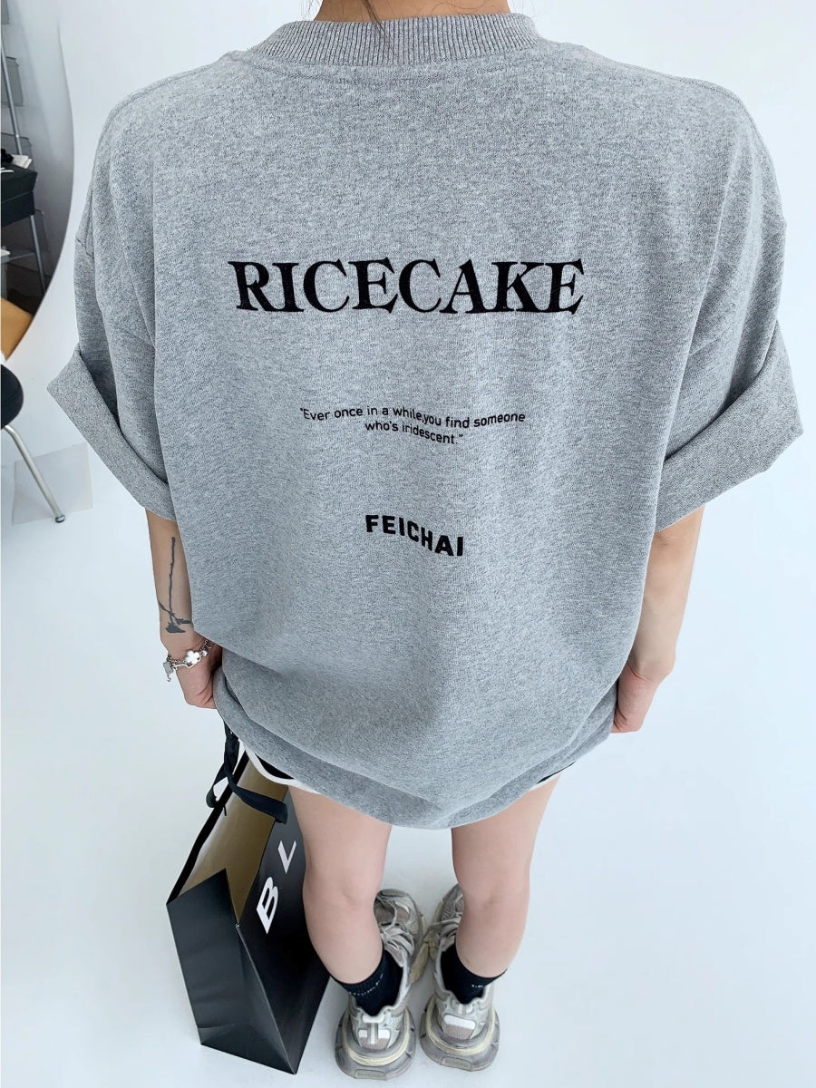 Simple Flocking Print Loose T-shirt OS2006