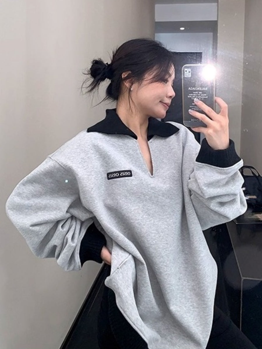 Contrast Lib Collar Loose Sweat OS2057