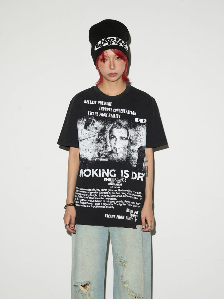 Newspaper Portrait Print T-shirt MN9010
