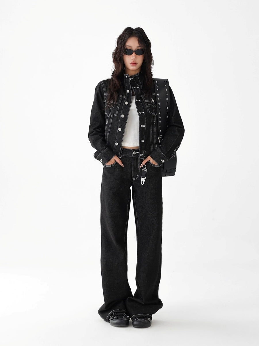【上下別売り】Mock Neck Short Denim Jacket & Straight Jeans Set-up AC7141