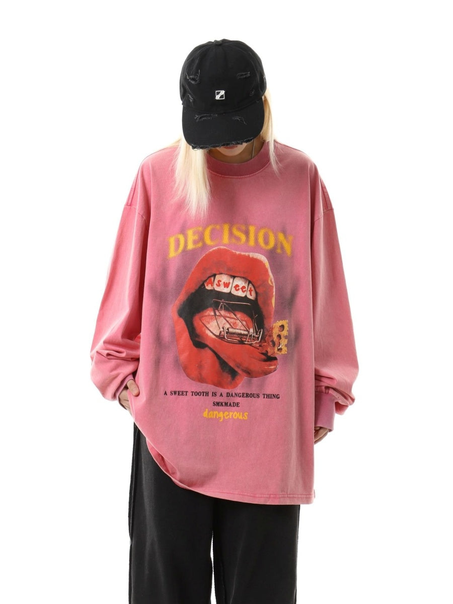 Lip Print Loose Long-Sleeve T-shirt MW10245