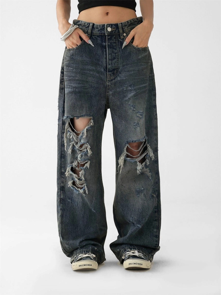 Ripped Oversize Loose Straight Wash Jeans AC7124