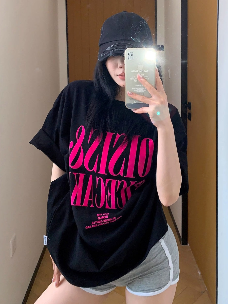 Flock Letter Loose T-shirt MW10146