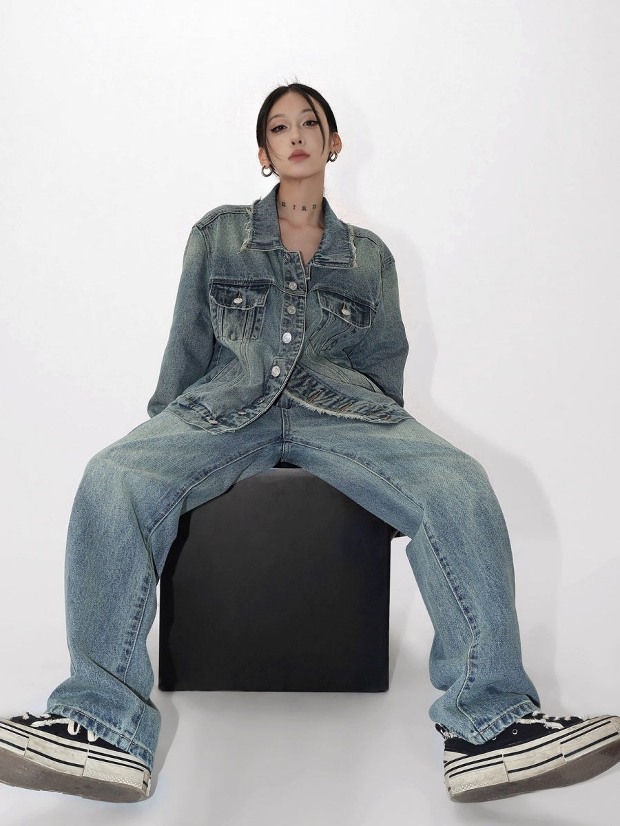 【上下別売り】Vintage Distressed Denim Jacket & Jeans Set-up AC7018