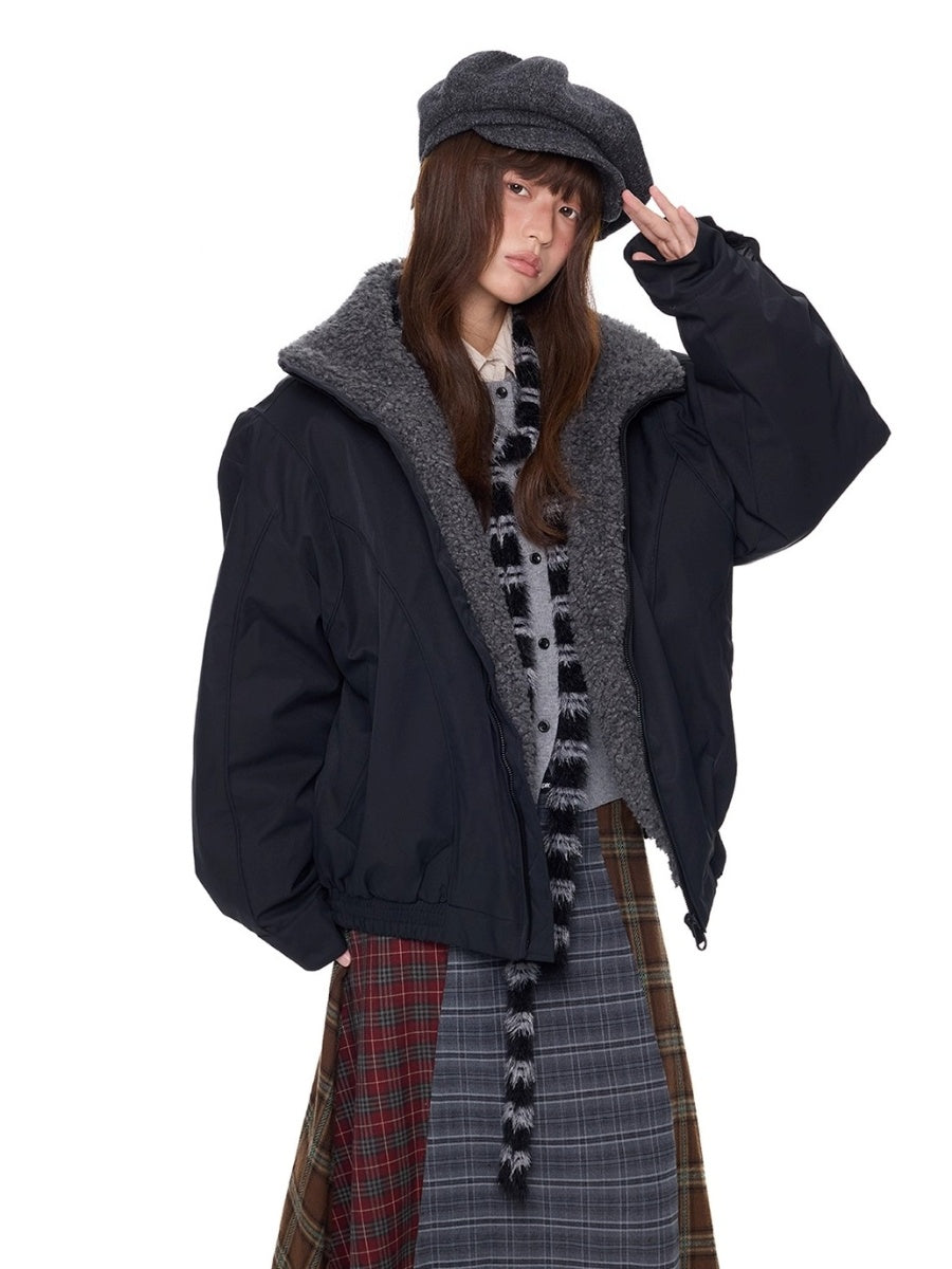 Furry Zip Simple Down Jacket EZ293