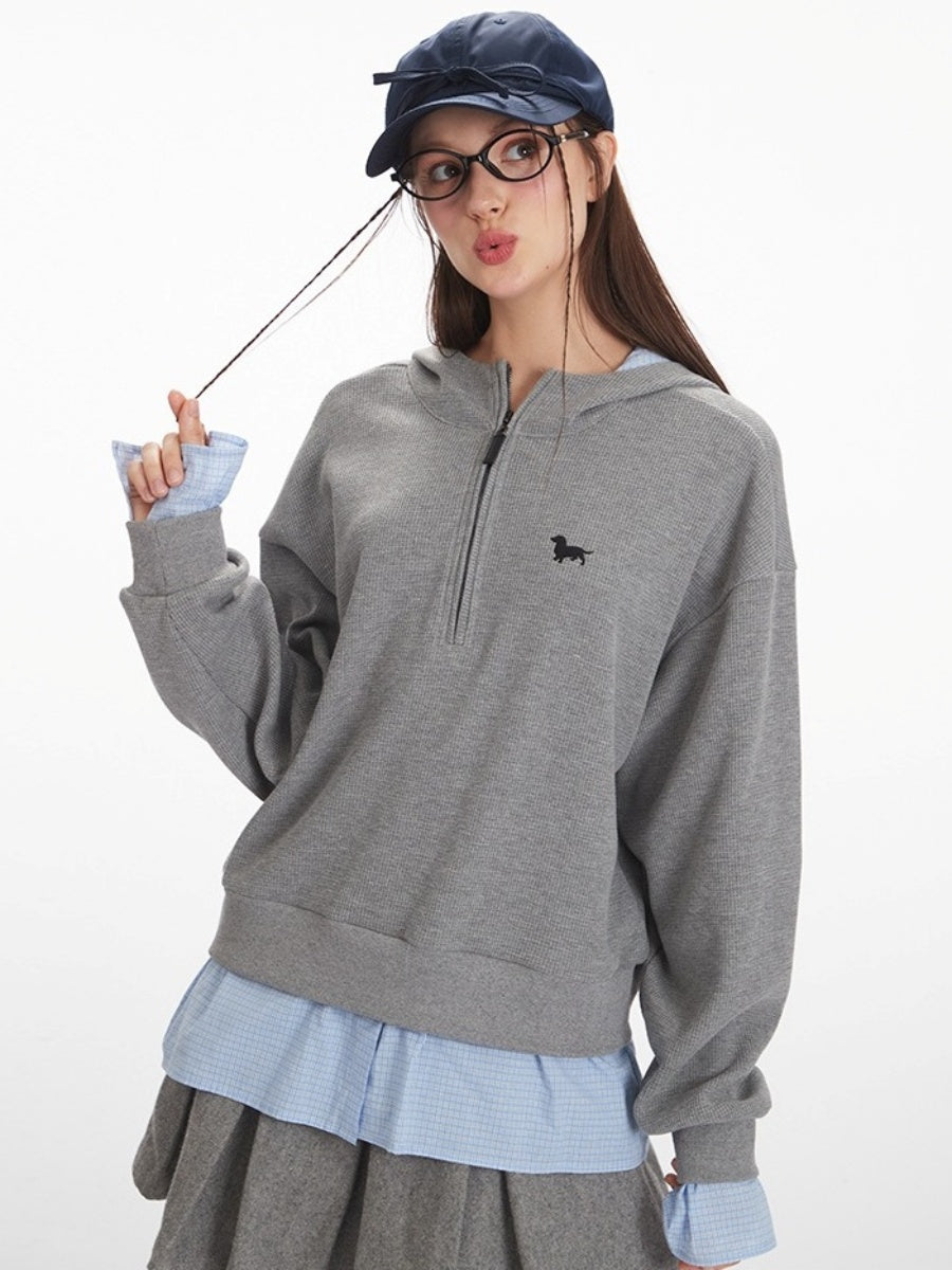 Fake Layered Half Zip Hoodie NR7006