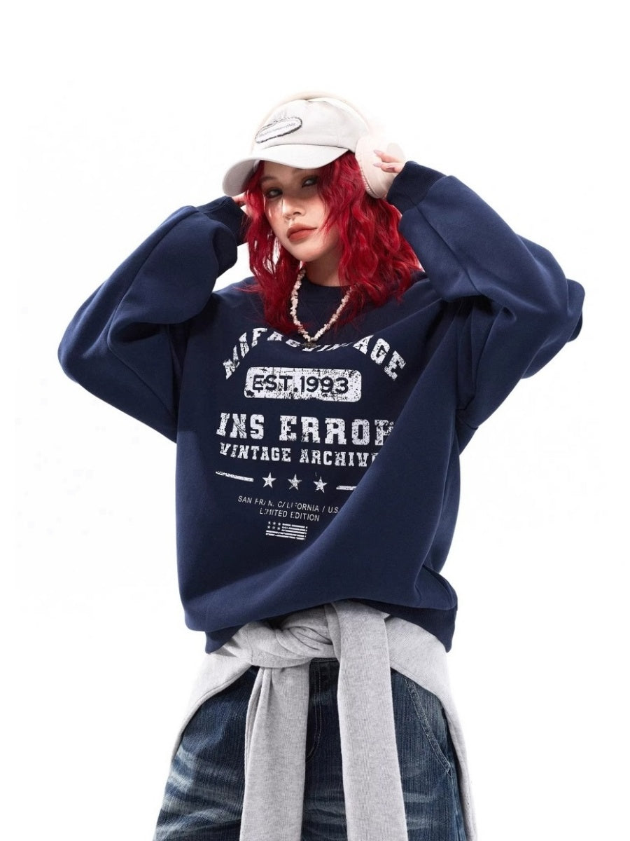 Damage Letter Print Crew Neck Sweat MW10318