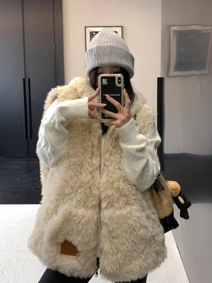 Fur Touch Loose Hooded Vest OS2063